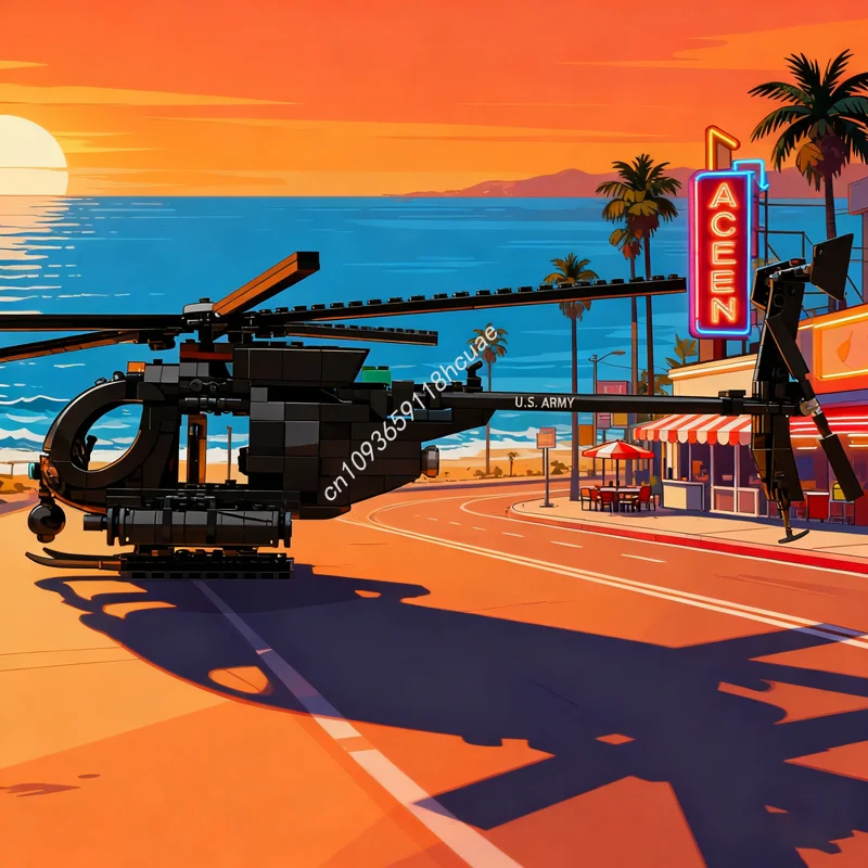 

590 шт. MOC MH 6 модель вертолета с маленькой птицей, рождественский подарок, строительные блоки, архитектурная игрушка, сборка, сделай сам, креативная идея