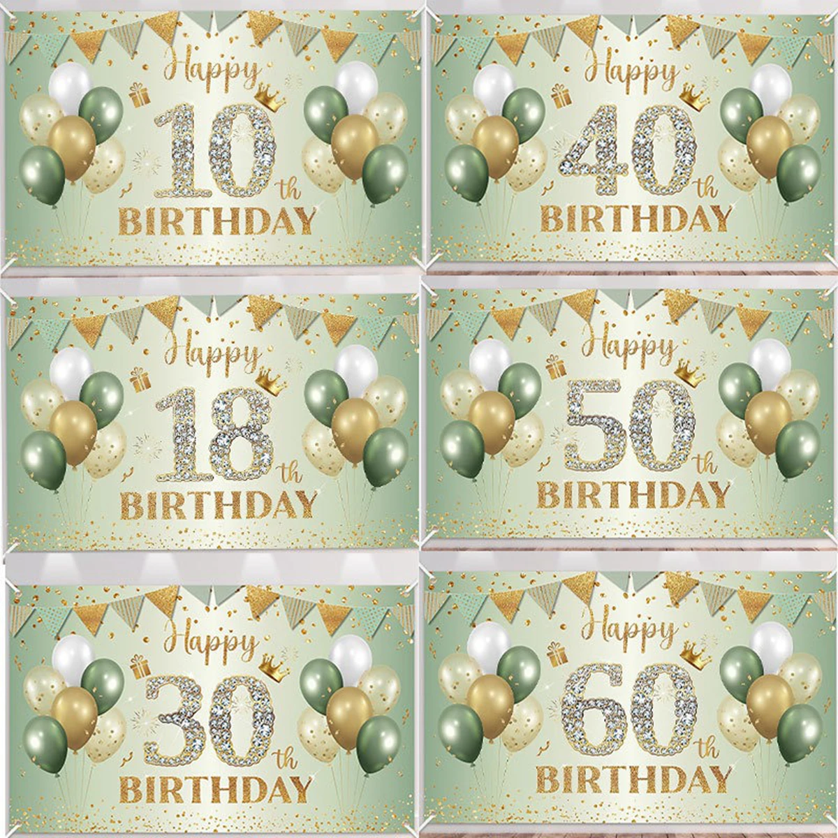 Goldgrünes Geburtstagsbanner für 30., 40., 50., 60. Geburtstagsfeier, Hintergrundbanner, Dekorationszubehör für Fotografie