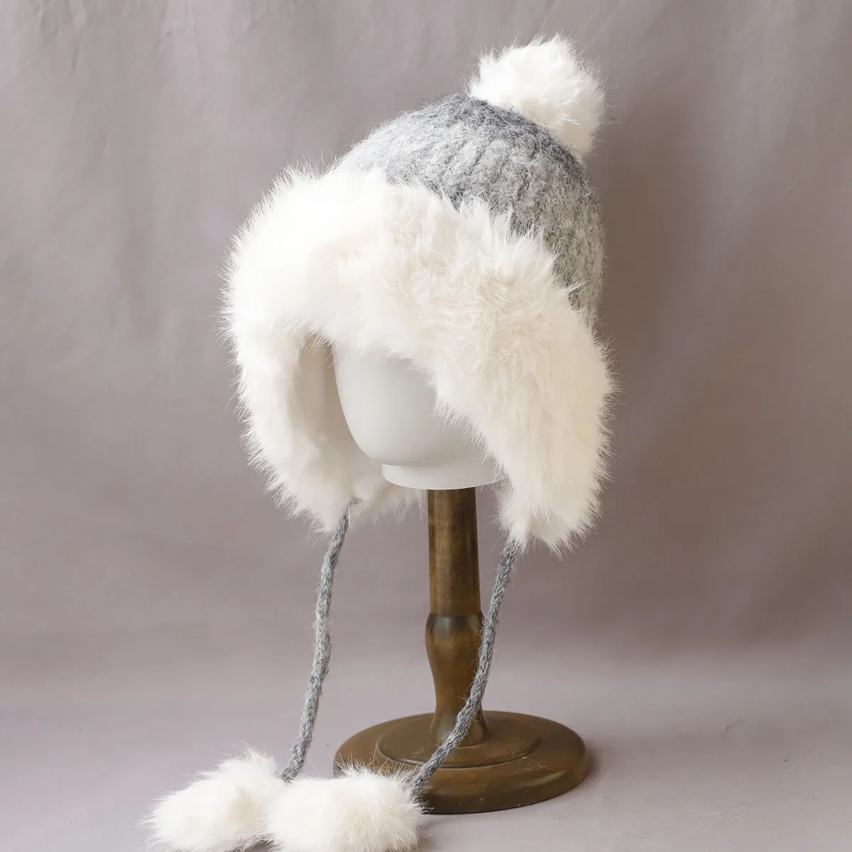 

2025 New Autumn Winter Women Beanie Hats with pom poms Jacquard Lace-up Knitted Hat Warm Thickened Beanies with Earmuffs