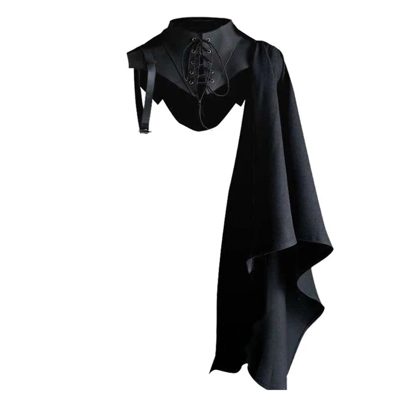 Medieval Black Cloak Single Shoulder Retro Cape Gothic Punk Lace Up Costume Crusader Gear For Adult