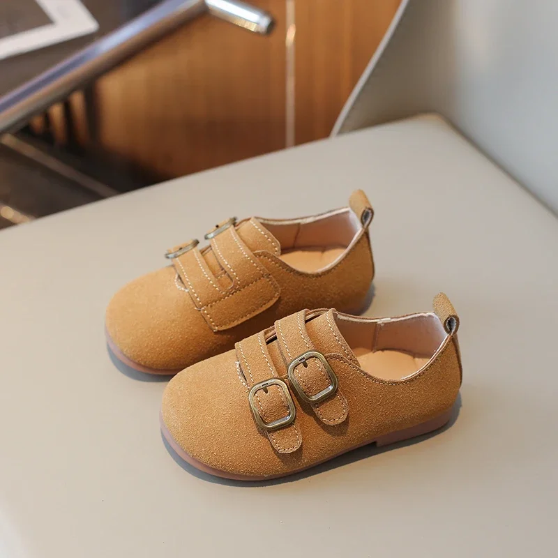 2024 New Children\'s Leather Shoes Spring Autumn Round-toe Kids Causal Shoes Fashion Boys Girls Solid Color Flat Mary Jane Shoes