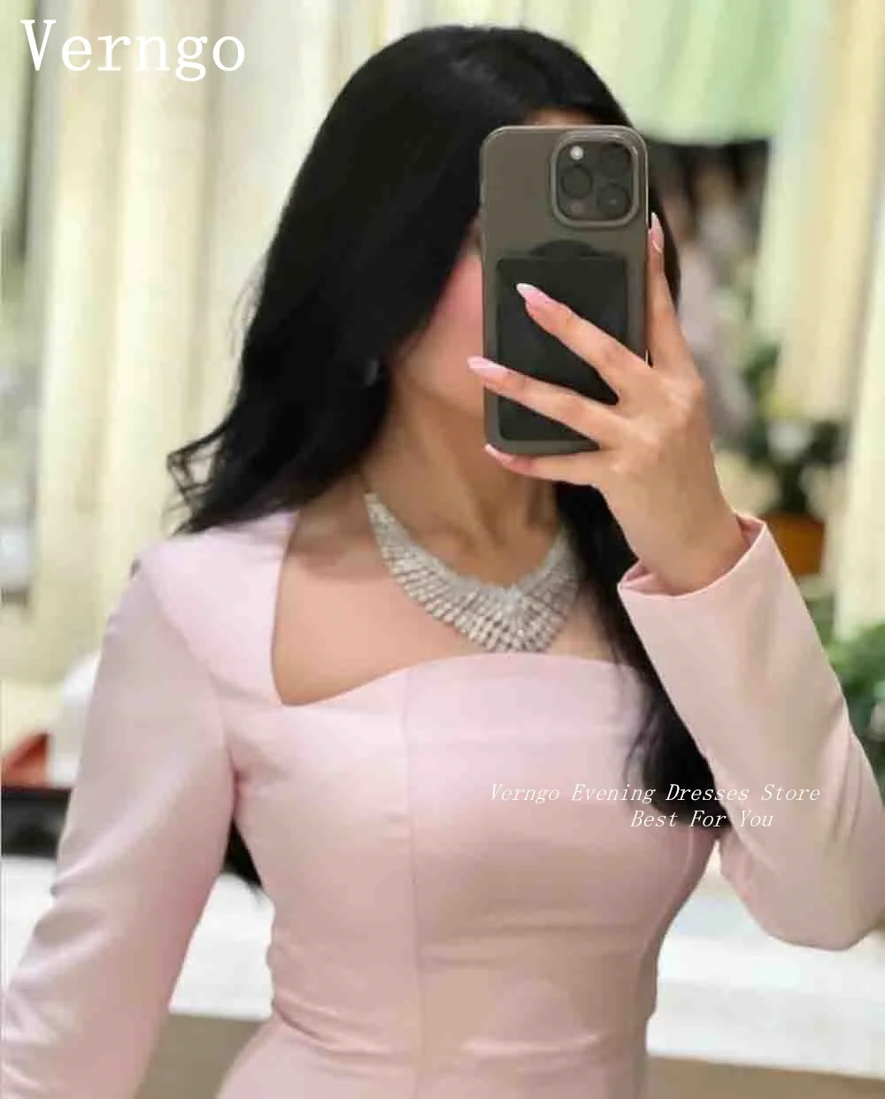 Verngo erröten rosa Satin Ballkleider für Frauen quadratischer Kragen voller Ärmel Party kleid saudi-arabische Abendkleid فساتين لمناسباHistorus