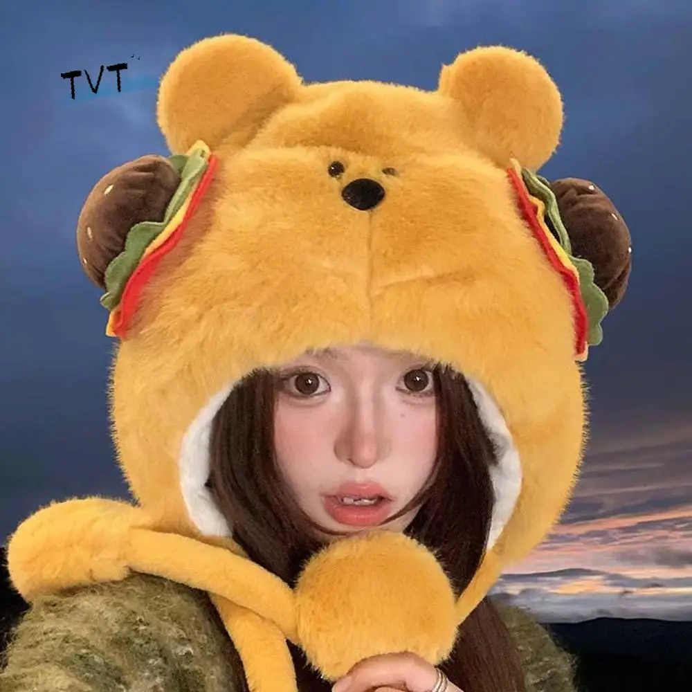 

Panama Cap Cartoon Hamburger Winter Hat Penguin Windproof Bear Lei Feng Hat Anti-cold Warmer Ear Protection Cap Autumn
