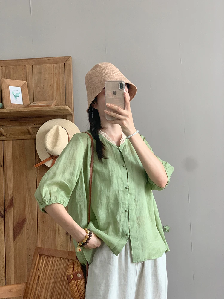 Artístico vintage algodão linho feminino irt verão ele ort sve solto ajuste belas senhoras faion tamanho grande roupa interior