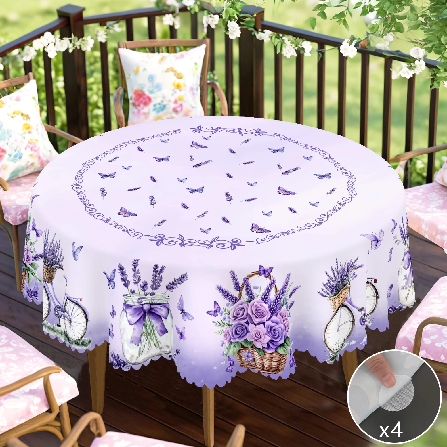 1 Stück Blumen-Tischdecke für Frühling und Sommer, rund und rechteckig, in verschiedenen Größen erhältlich, dekorative Tischdecke mit lila-lavendelfarbenem Muster, geeignet für Küche und Picknick,