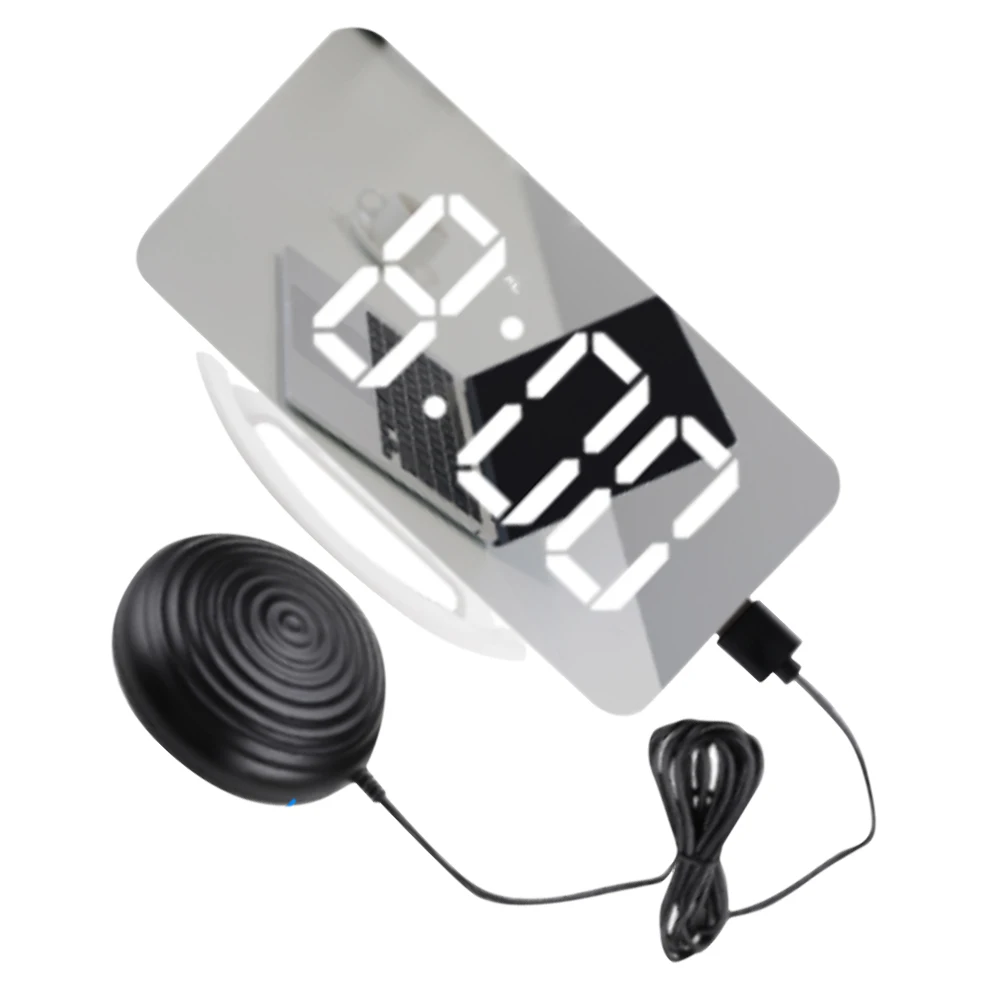 

1 set Digital Vibration Clock Clear Mirror Bedside Loud Alarm Clock for Bedroom Wake Up Timer ABS Material Waterproof