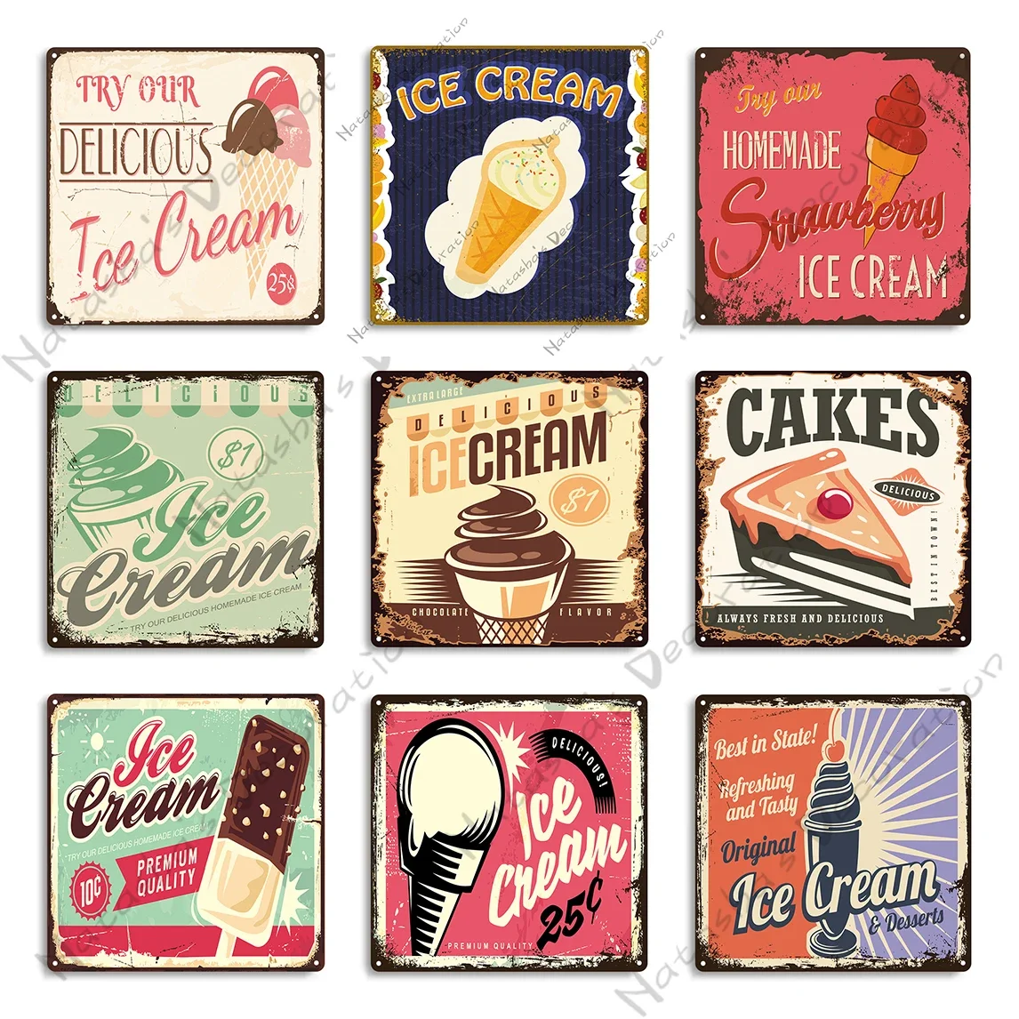 Ice Cream And Cakes Metal Poster Rusty Metal Tin Sign Cafe Wall Plate Home Bar Pub Decorative Plate Vintage Metal Signs Poster