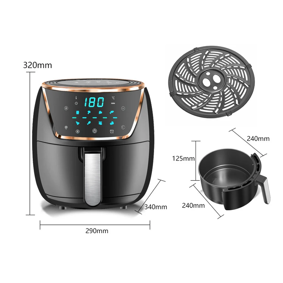 1500W 220V 7.2L oil-free air fryer hot 80 to 200 °C temperature and timer Control Hot Air Circulation Cooker