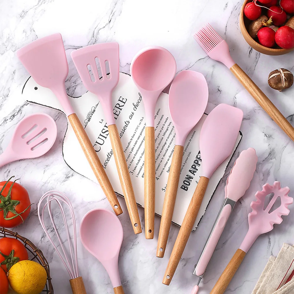 1Pcs Pink Food Grade Silicone Kitchenware Cooking Tools Cookware Set High Temperature Spatula Spoon Anti-scald Kitchen Tools