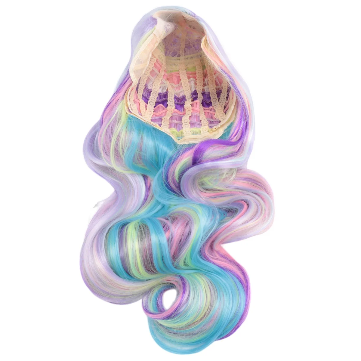 AAA04R Colorful Rainbow Wig European & American Cosplay Wig Long Wavy Curly Wigs Cute Girl Daily Party Wig