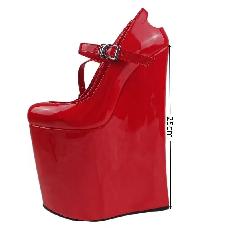 

DIZHUANG Fashionable women's high heels. About 25 cm heel height Slingbacks heels shoes. Red Mary Jane shoes. Thick soled shoes