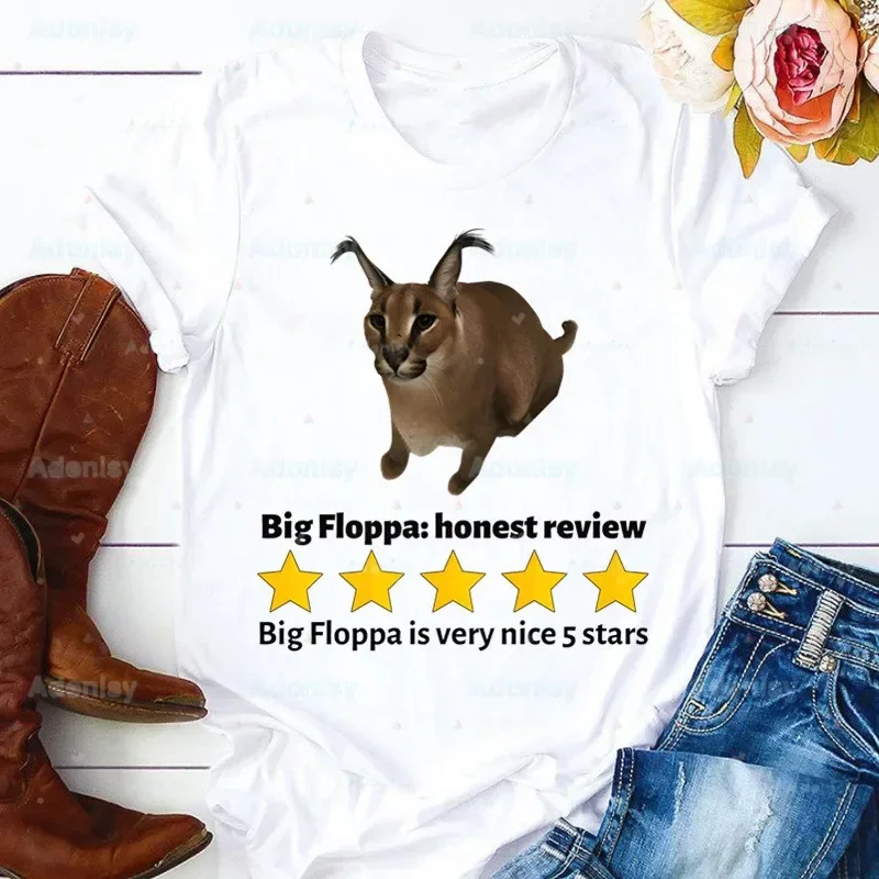 Kawaii The Floppa koszulki Harajuku letnie męskie/damskie Hip Hop zabawny nadruk koszulka karakalna kot Zabloing koszulki z krótkim rękawem