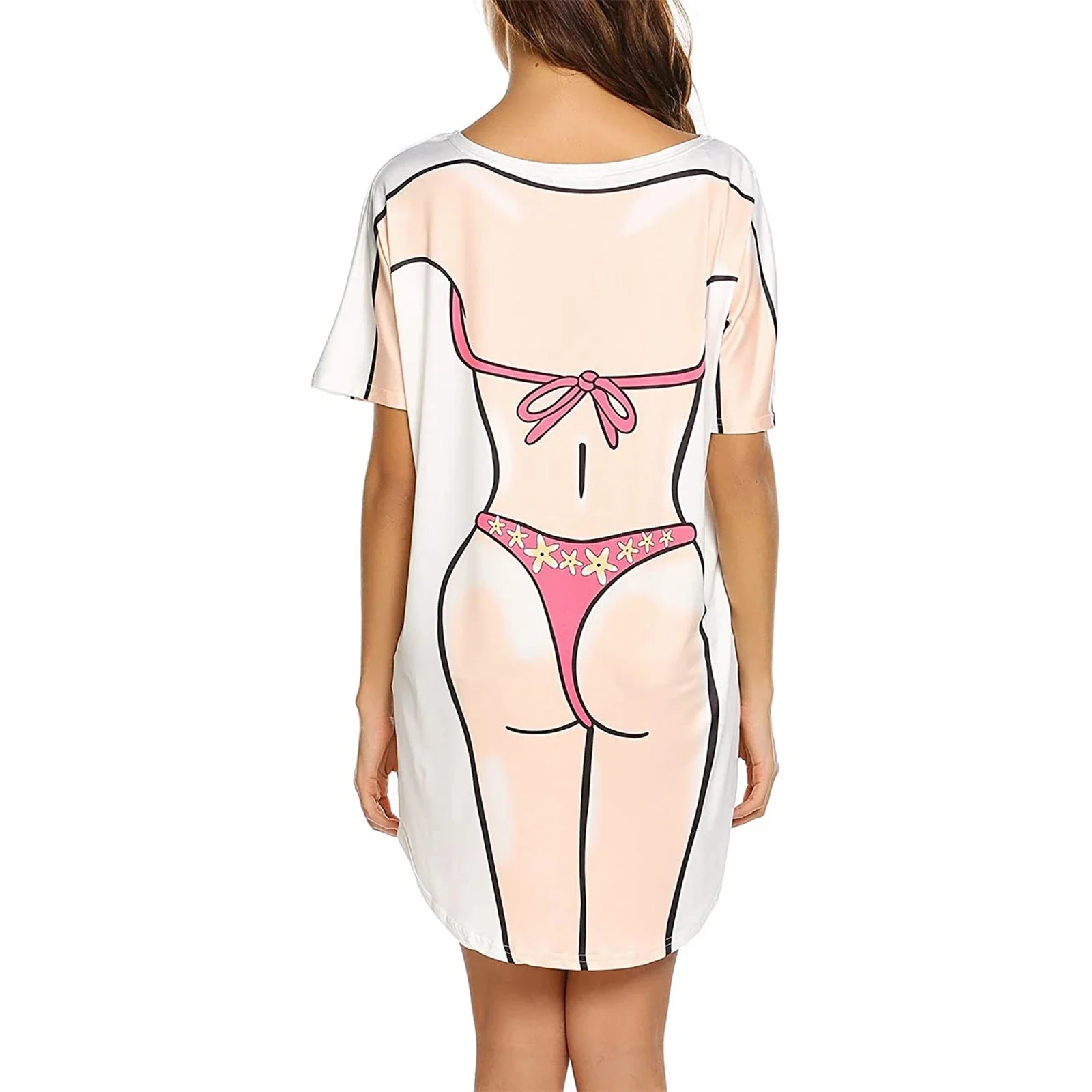Robe T-shirt ample à motif drôle pour femmes, imprimé Bikini 3D, col rond, manches courtes, coupe décontractée, été