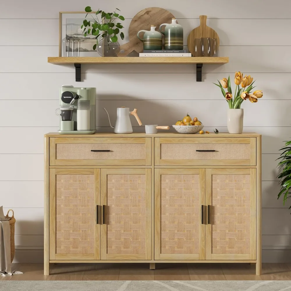 Сервант с местом для хранения, большой буфет 55 дюймов, деревянный кофейный бар, хранилище для кухни, столовой, гостиной, натуральный