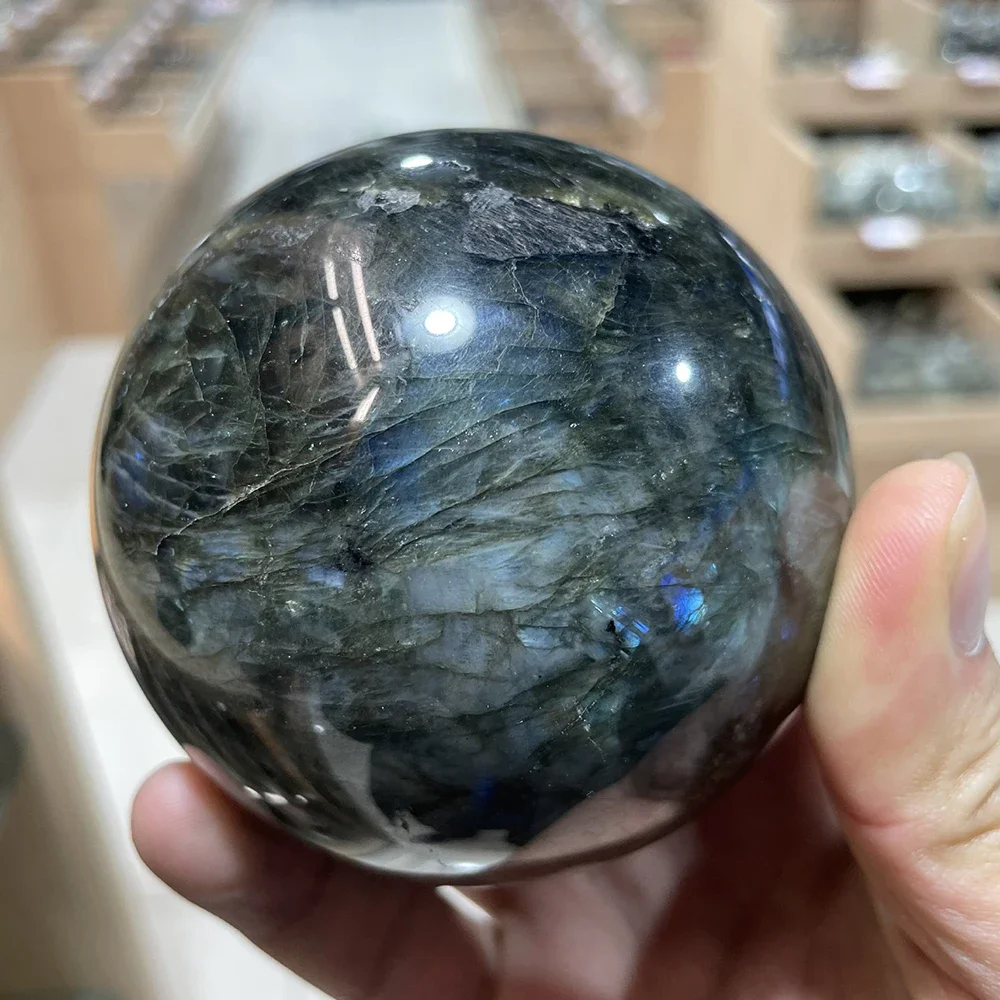 Natural Labradorite Ball Crystal Ball Pull Feldspar Ball Ornaments Blue Elongated Stone Polishing Ornaments Gift Ball 40mm-70mm 3