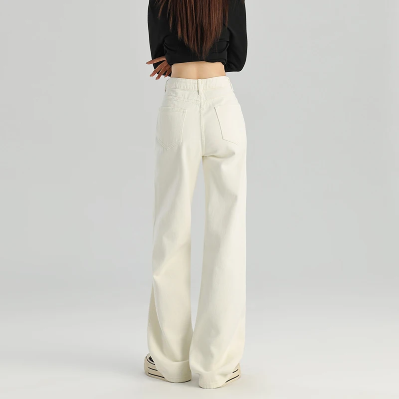 

Удобные женские прямые джинсы, приятные для кожи, модные легкие художественные широкие брюки с высокой талией для отдыха, простые однотонные брюки