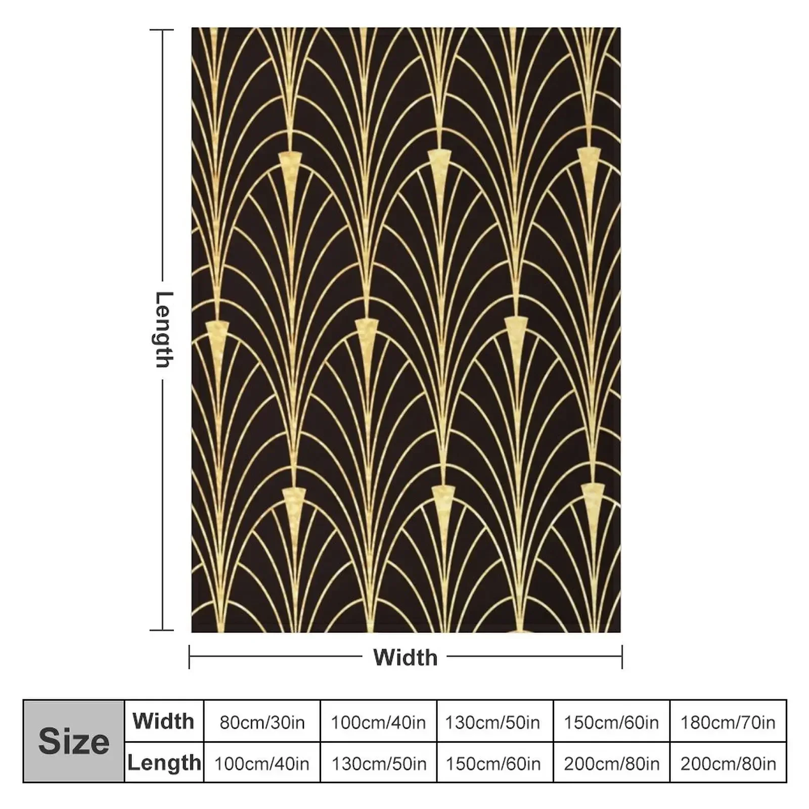 Sophisticated Glitzy (Faux) Gold Art Deco Pattern Throw Blanket Bed Fashionable Furry Flannel Fabric Blankets