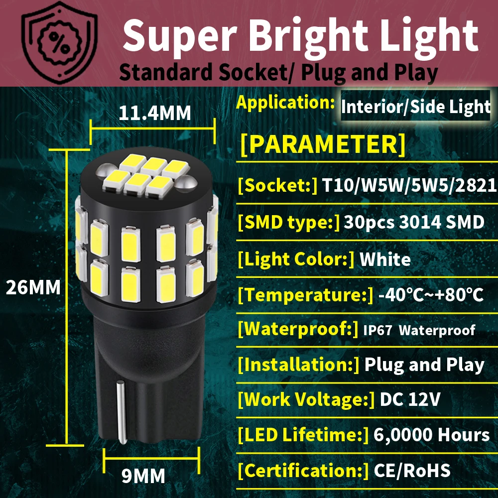 2PCS W5W LED T10 Bulb 12V 2825 Car Side Marker License Plate Lamp for Mazda 3 6 CX-5 323 5 CX-5 2 626 Spoilers MX-5 CX-5 view 3