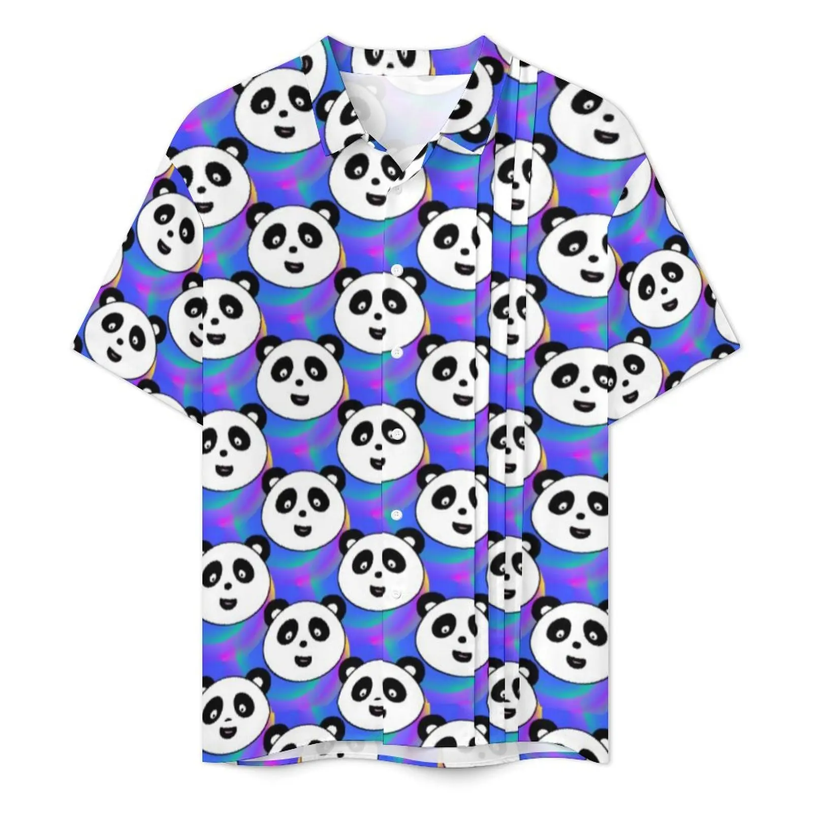 Panda Party Vacation Shirt Kawaii Animal Print Summer Casual Shirts Male Elegant Blouses Short-Sleeve Breathable Design Clothing