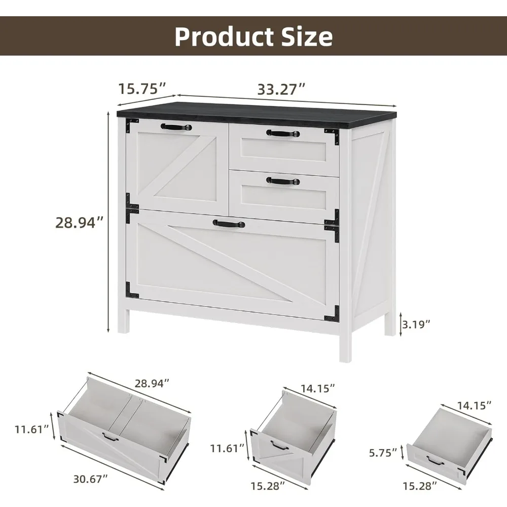 Large Farmhouse Style 4-Drawer Lateral File Cabinet for Letter, A4, and Legal Size Hanging Files, Ideal for Home Office Organiza