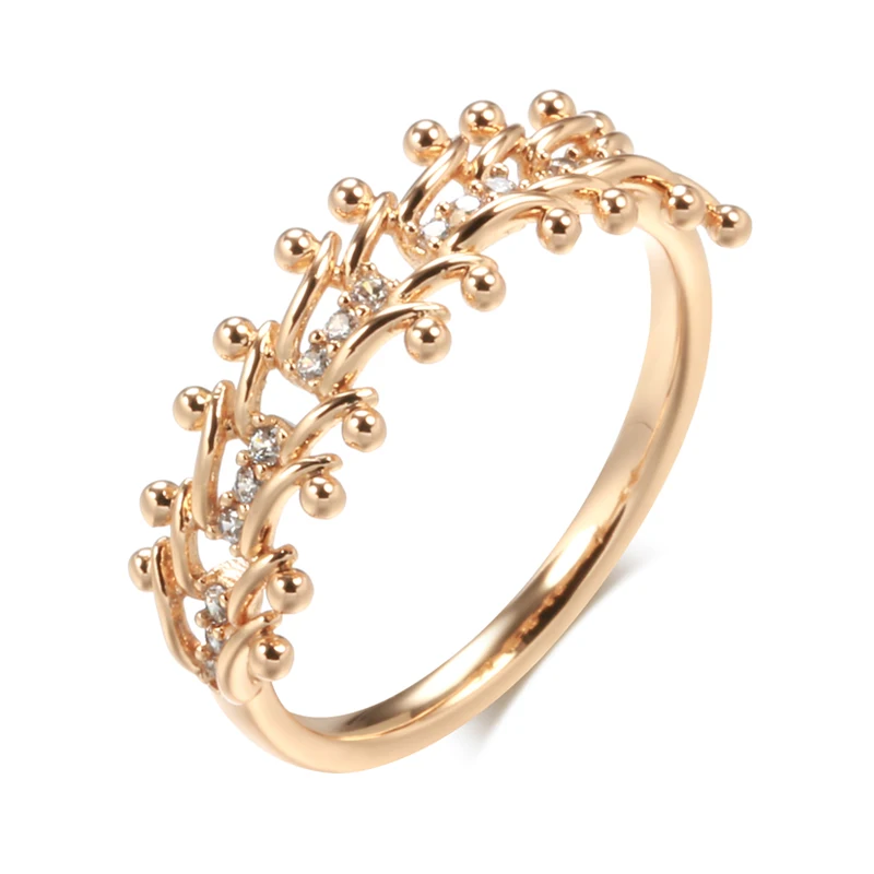 Kienl Trend 585 Rose Gold Color Ethnic Bride Ring for Women Unique Vintage Natural Zircon Glossy Metal Flower Ring Daily Jewelry