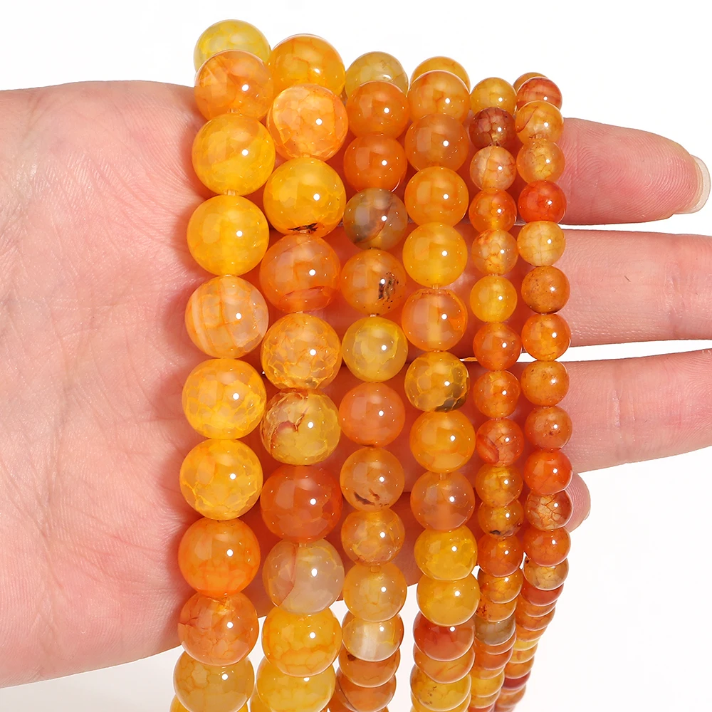 6 8 10 mm Natursteinperlen, orangefarbenes Drachenmuster, Achat, rund, lose Distanzperlen für Schmuckherstellung, DIY-Armbänder, Halsketten