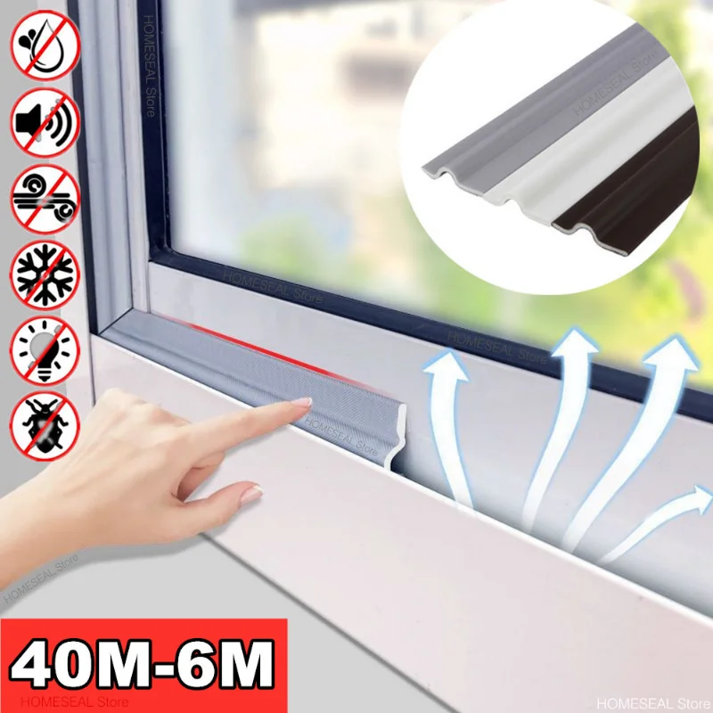 40m Black White Sealing Strips Draught Excluder Seal for Sliding Door Window Soundproof Anti Collision Dustproof Door Gap Filler