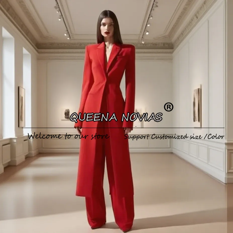 Elegant Women Pants Suits 2 Pieces Sets Solid Prom Blazer Long Customized Ladies Business Tuxedos женский костюм