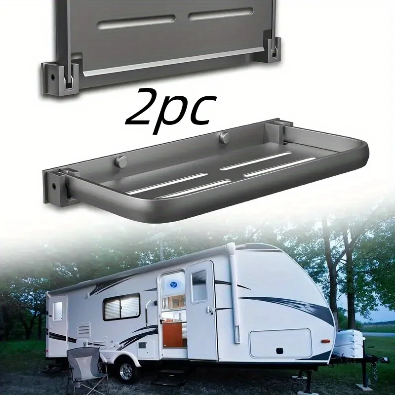 2pcs RV Drop-Down Foldable Aluminum Shelves for Wall Storage Save Space 90° Folding Design Organizes Camper Accessories