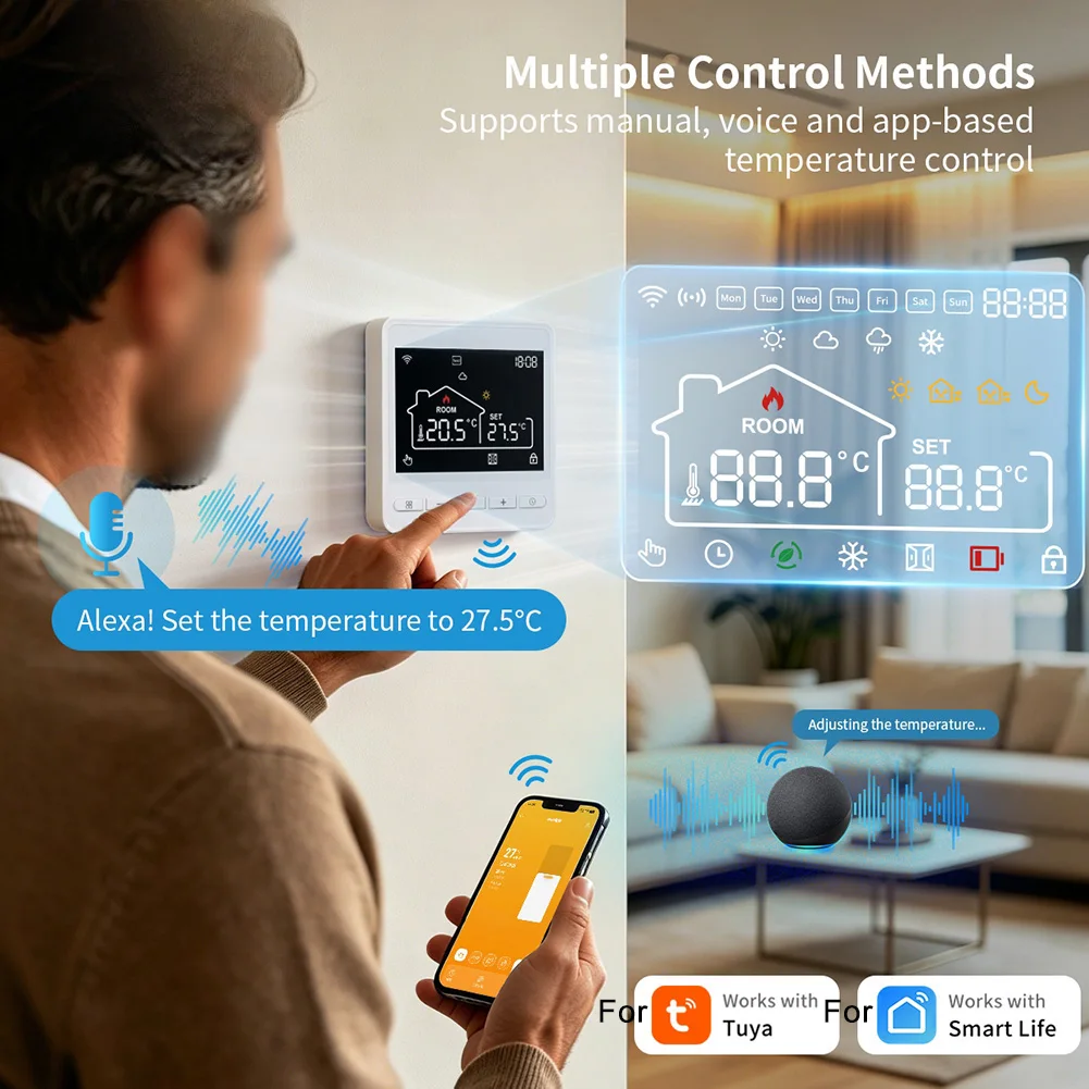 Tuya=WiFi=Smart Thermostat For Heating System= Programmable Temperature Controller With LCD Screen Remote App Control