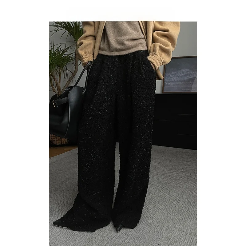 

OrdinaryTimes Autumn Winter Minimalist Commute Fashionable Casual Pants Straight Leg Pocket Detail Natural Waist Polyester Blend
