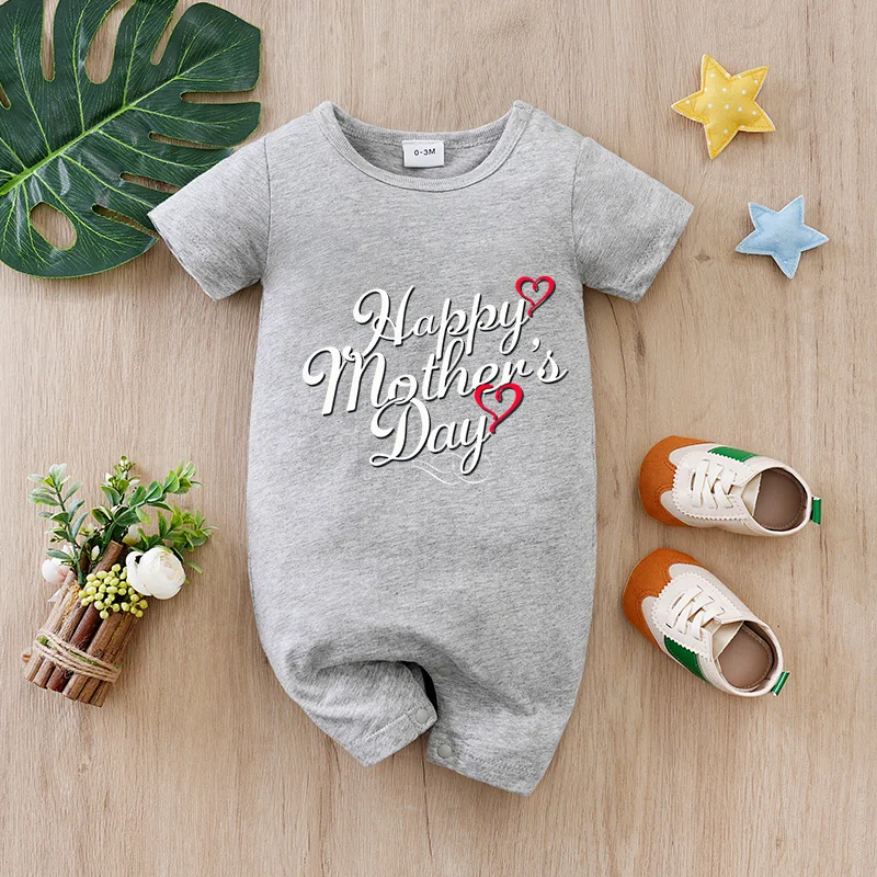 

Spring/Autumn/Summer Short-Sleeve Romper 0-18MonthsNewborn Boys and Girls Mother's Day Theme Print Baby baby clothes 100% Cotton