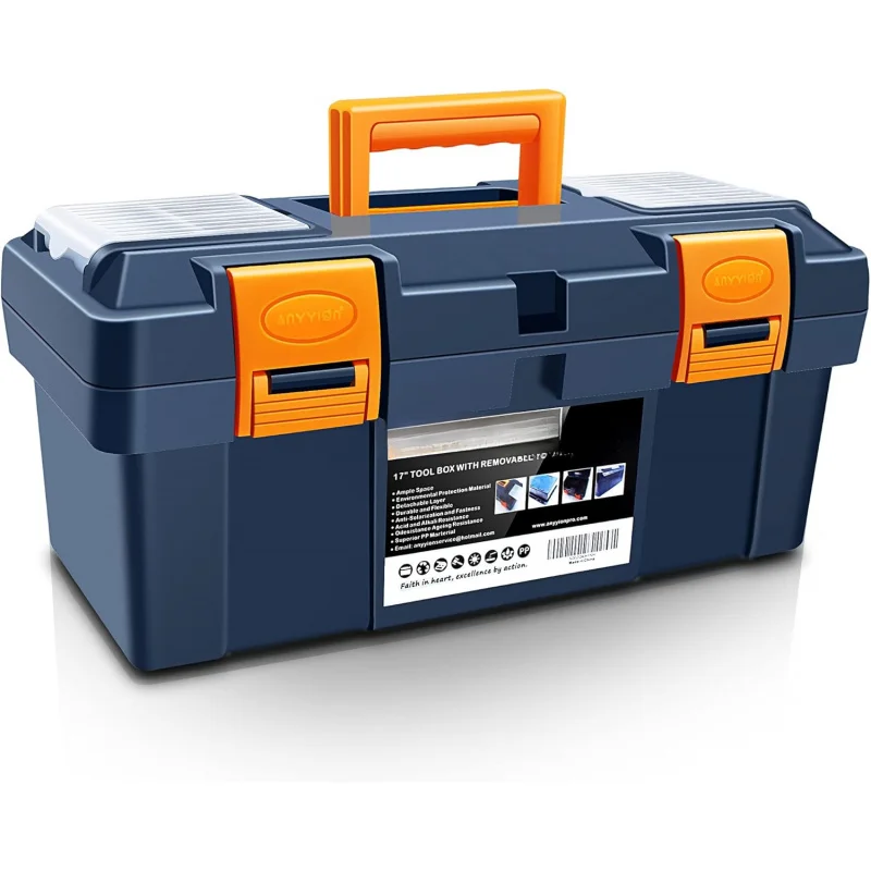 

16.5-inch Tool Box with Removable Tray, Small Parts Box On The Lid is Removable