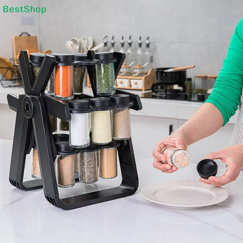 

✈Household Rotating Storage Rack Rotating Glass Spice Rack Set Kitchen Storage Rack Spice Storage Rack Seasoning Storage Rack