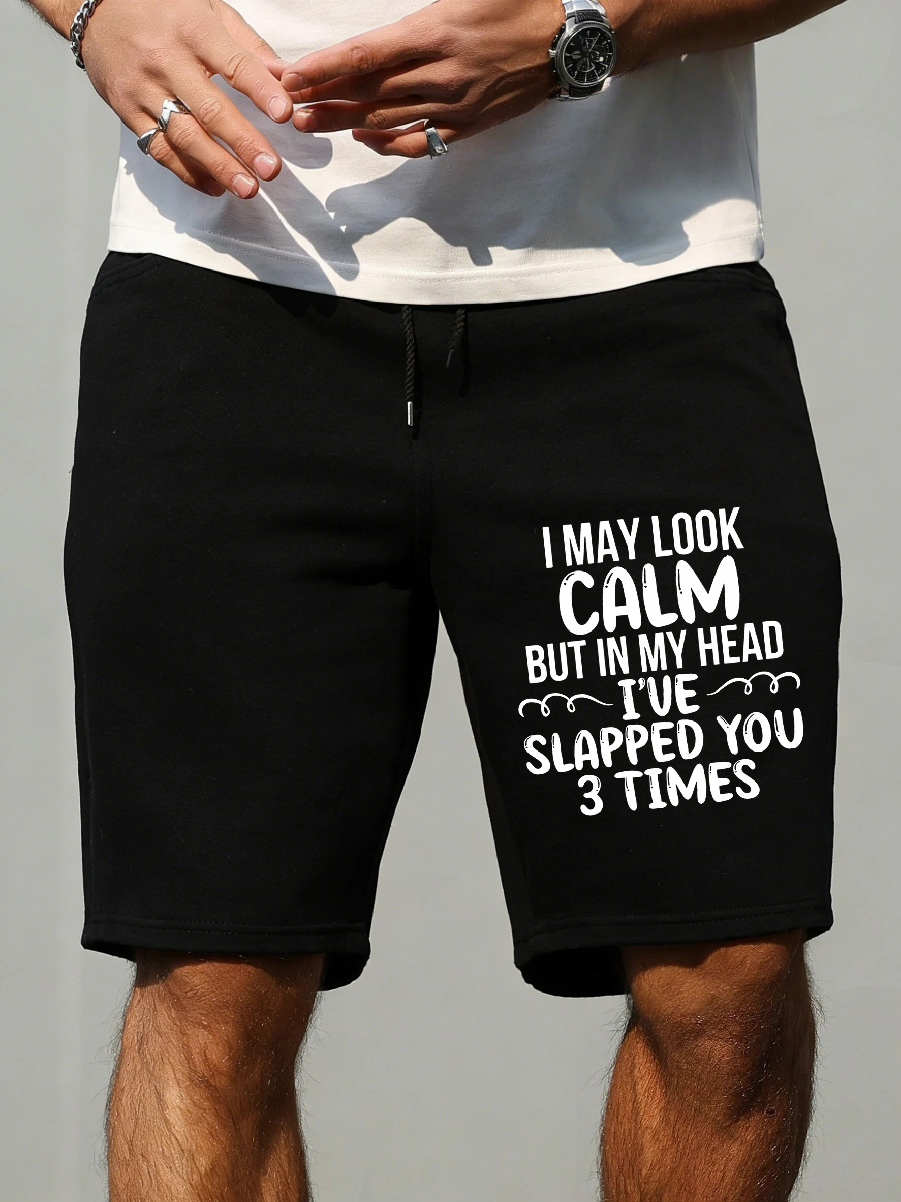 

I May Look Calm Printing Men'S Shorts Gym Drawstring Pocket Streetwear Casual Wide Leg Pant Summer Elasticity Swimming Trunks
