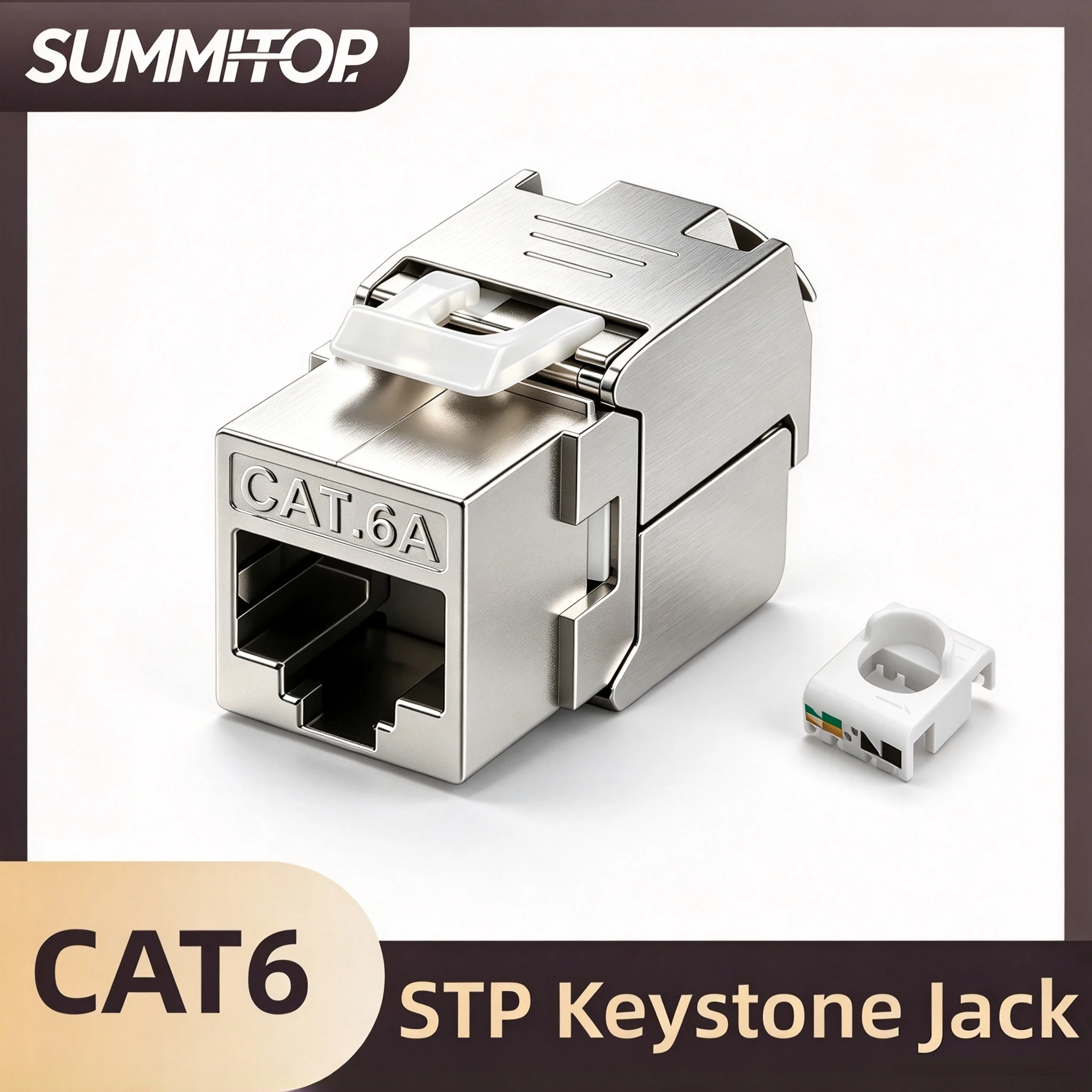 SUMMITOP Cat6a Keystone Jack RJ45 Shielded STP Tool-Less Type Zinc Alloy Module Jacks Adapter Coupler for 22 to 26 AWG