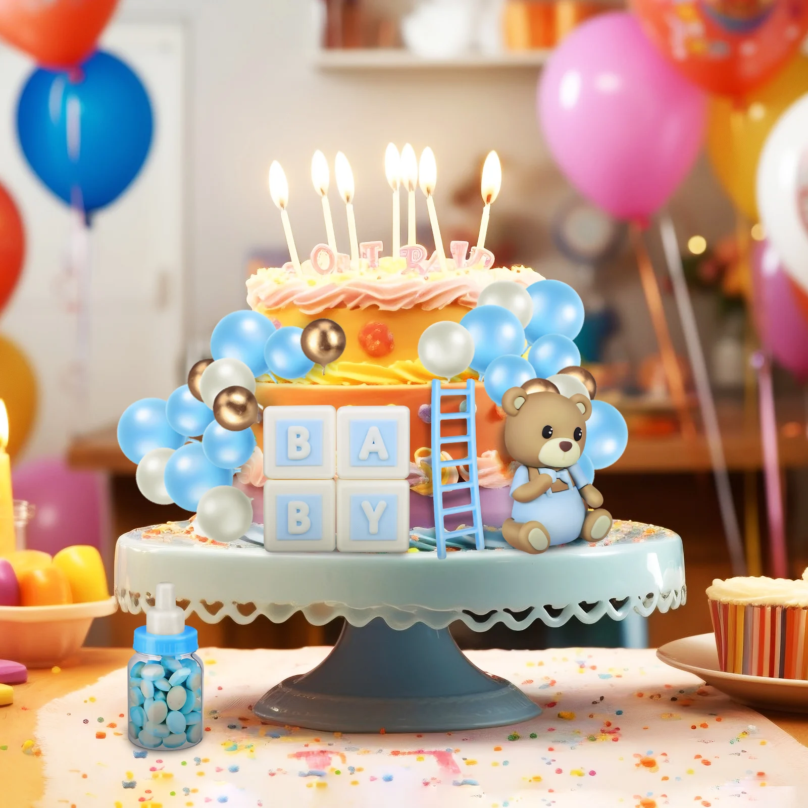 

Cake Decorations Balloon Topper Insert Baby Boy Shower Cupcake Toppers Plastic for Blue