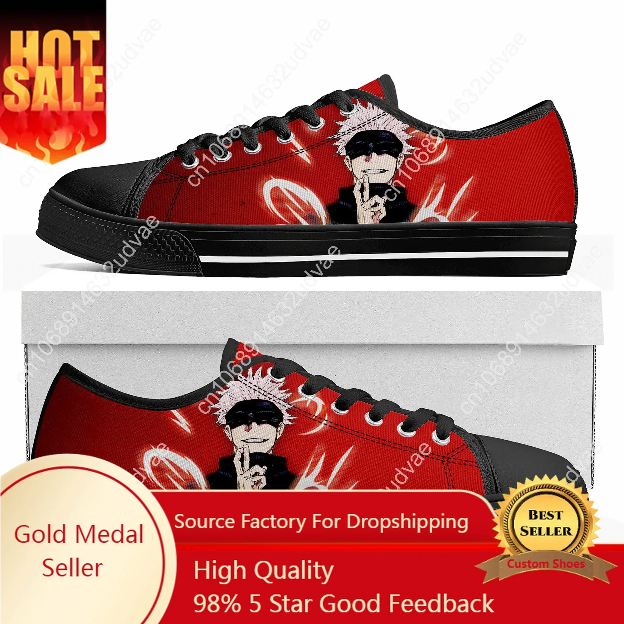 

Satoru Gojo Jujutsu Kaisen Low Top Sneakers Mens Womens Teenager High Quality Canvas Sneaker Couple Shoes Custom Black Shoe