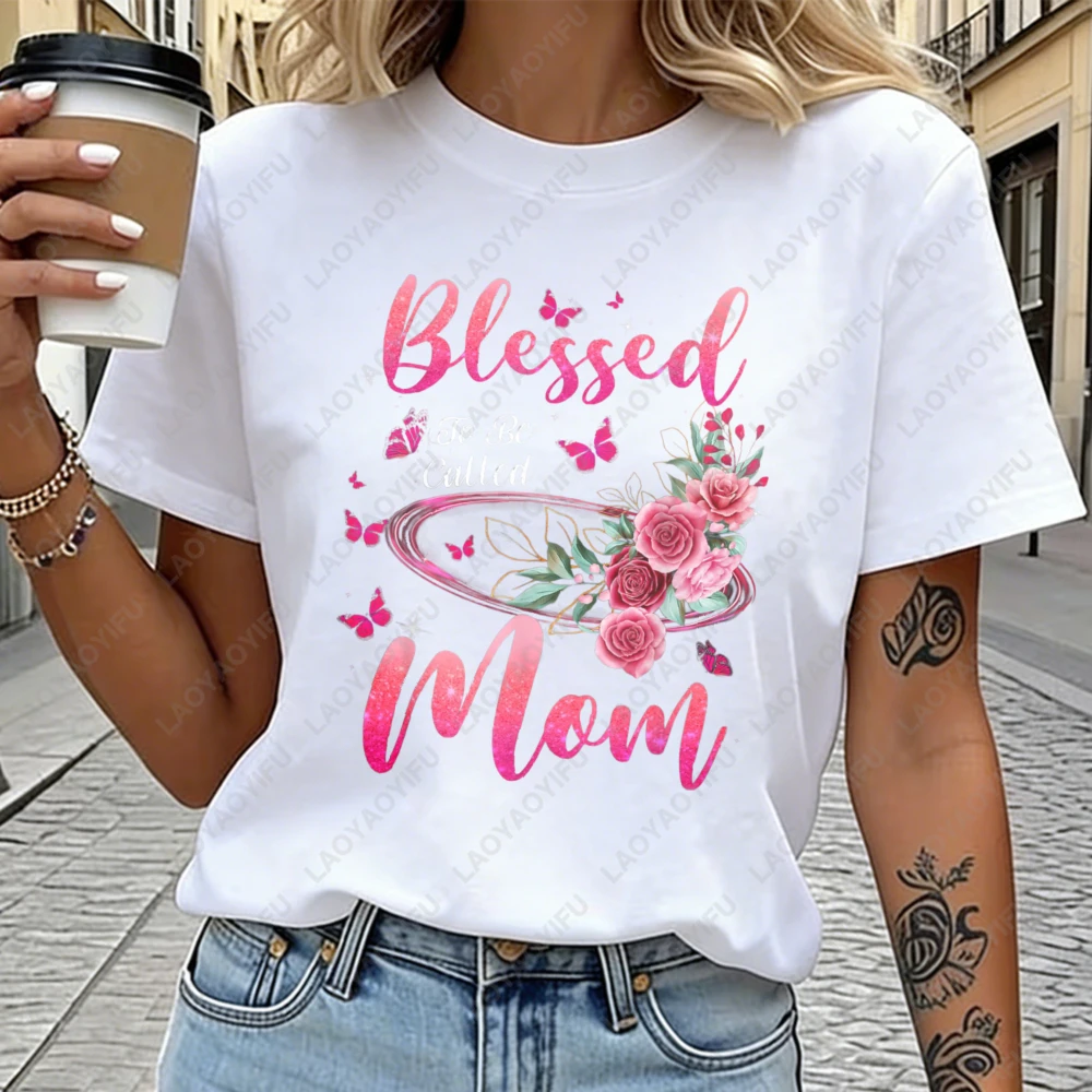 Blessed Mom Floral Butterfly Design Unisex Cotton T-Shirt Casual Summer Wear For Women And Men Fashion Trendy Gift Idea