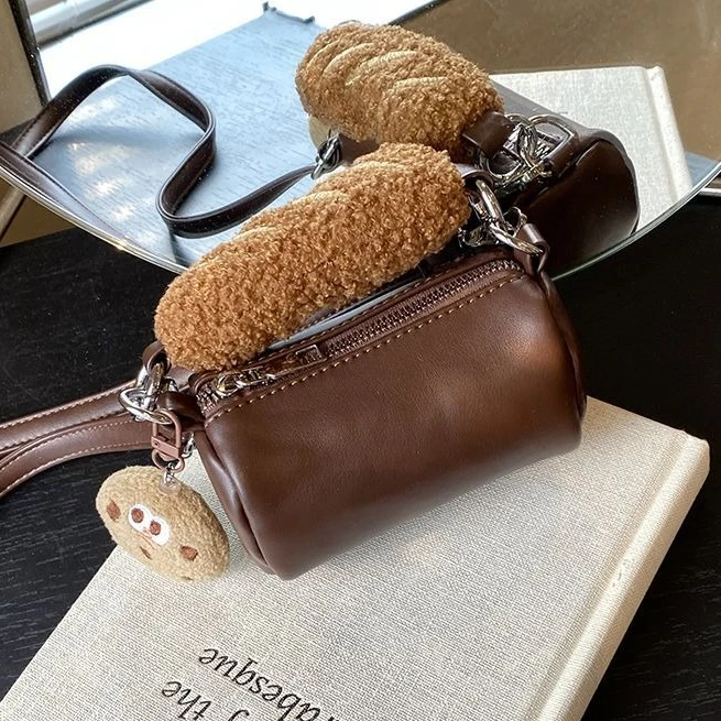 

Cute Retro Plush Bread Handbag Cookies PU Leather Mini Storage Bag Crossbody Bags Shoulder Bag Women's Bags Messenger Bag