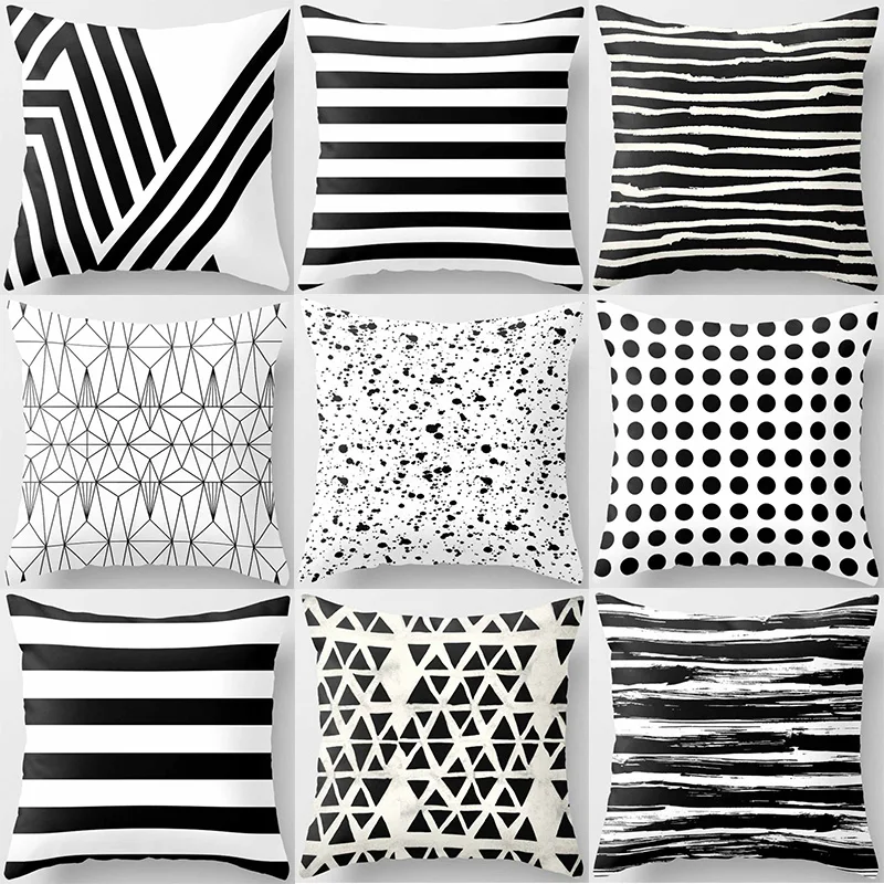 Autumn Decoration Black White Gray Geometric Pillow Cases Short Plush Velvet Thick Pillow Covers Sofa Cushions Covers Room Decor