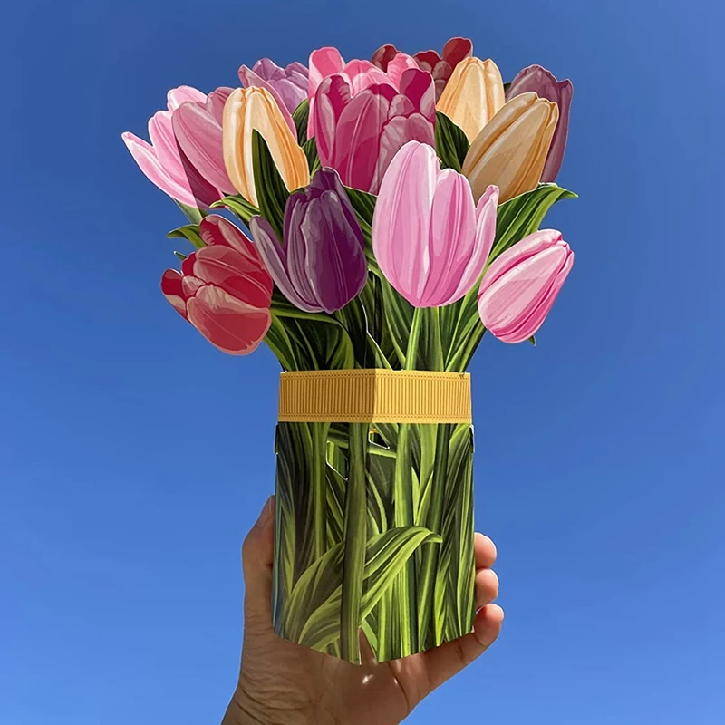 Top-Paper -Up Cards, Tulip Flower Bouquet 3D -Up Greeting Cards For Mom Mothers Day Greeting Cards All Occasions