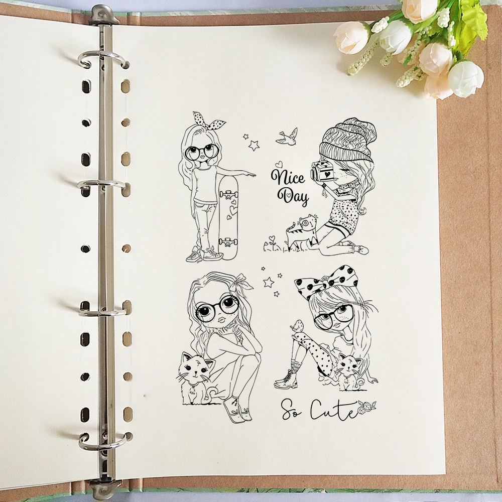 Cartoon girl Cute / Fashion Girls Clear Stamps For DIY Scrapbooking Decorative Card Making Crafts Fun Decoration Supplies