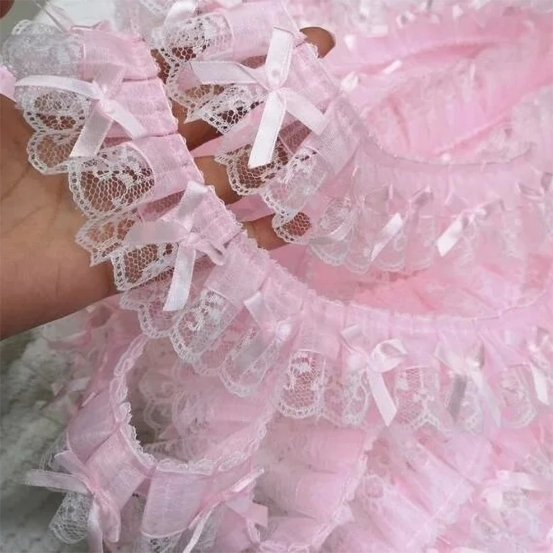 1 Yard Rosa Schleifenstickerei Spitzenborte DIY Kleidungsdekoration Zubehör 5CM Breit