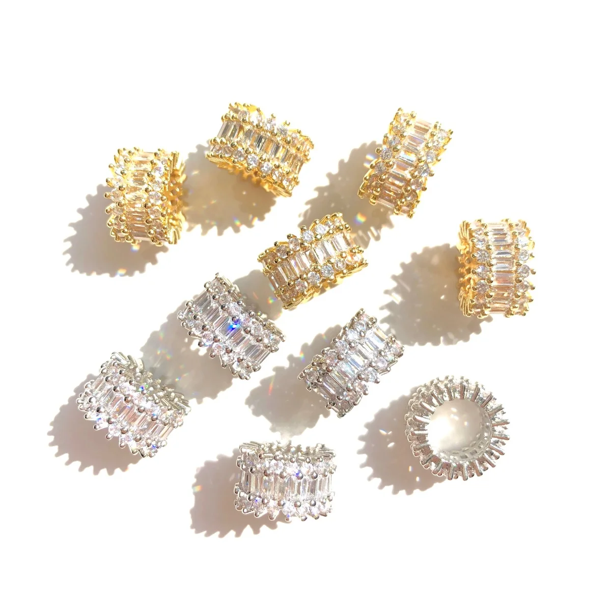 10pcs Rectangle Zirconia Pave Big Hole Wheel Spacers Beads for Women Bracelet Necklaces Earring Waist Jewelry Making Accessories