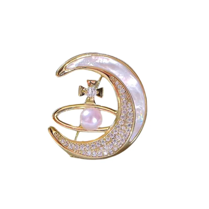 Fashion Elegant Shell Planet Moon Brooches For Women Clothing Coat Accessries Gifts