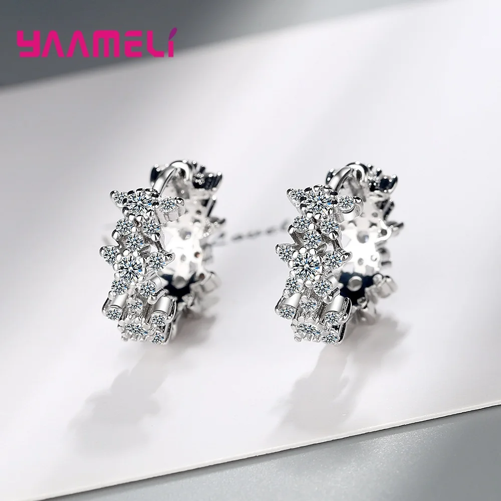 925 Sterling Silver Cute Gold Statement Hoop Earrings For Women Girls Trend CZ Crystal Fashion Jewelry Wholesale image 2