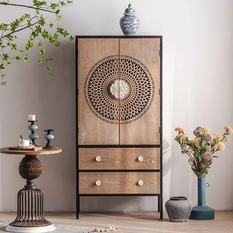 خزانة جانبية لتناول الطعام من الخشب الصلب الأمريكي القديم والقديم، وخزانة مدخل منزلية فاخرة ومتعددة الوظائف