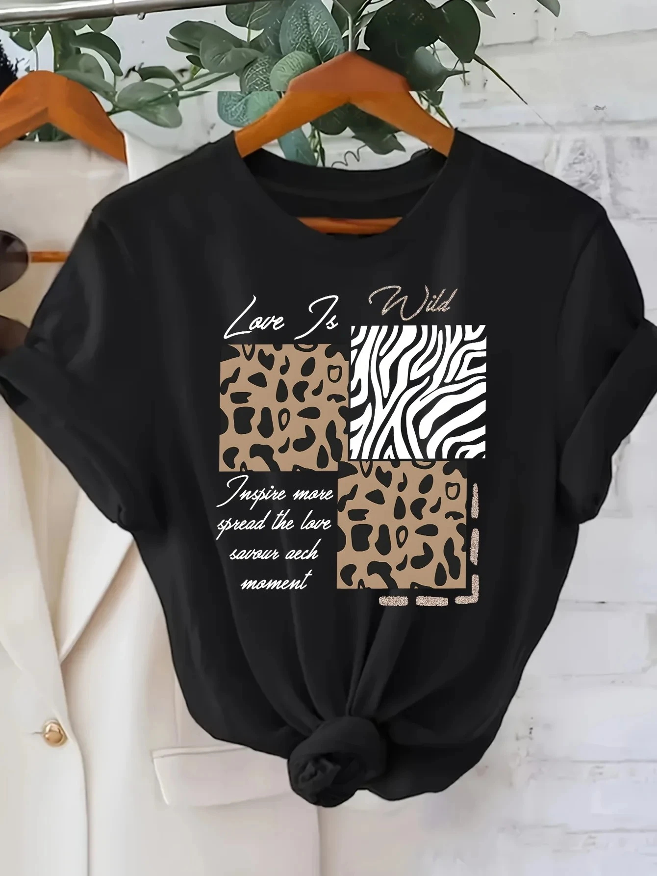 Letter Leopard Pattern Print Casual Summer Women's Versatile Short Sleeve T-Shirt Women Clothing Vintage Clothes Y2k Top
