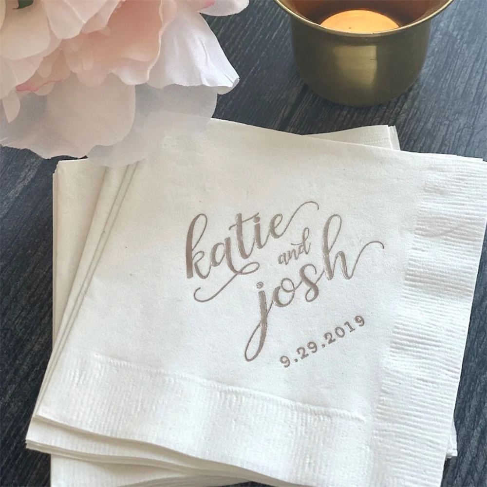 50PCS Custom First Name Wedding Napkins | Rehearsal Dinner | Engagement Party | Custom Bar Napkins | Custom Wedding Napkins